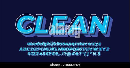 3d effect font  style blue with white line design templates Stock Vector