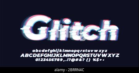 Glitch glow font style design template Stock Vector