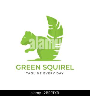 Squirrel leaf logo design template Stock Vector
