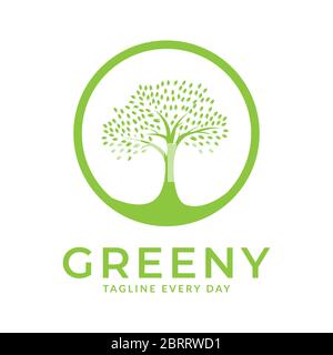 Green tree circle logo design Stock Vector
