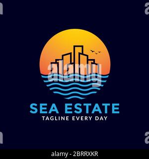 Seashore estate logo design Stock Vector