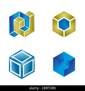 Blue Cube logo design template set Stock Vector