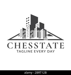 Chess real estate logo design template Stock Vector
