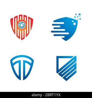 Blue Shield logo design template set Stock Vector