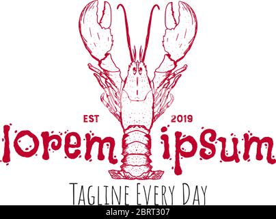 Sea food vintage red and black classic logo design Stock Vector