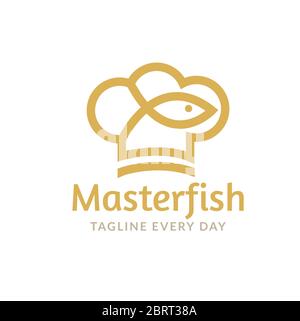 Seafood Cheef logo design template for restaurant Stock Vector