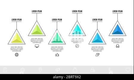 Vector infographics design template with triangle. Six steps. Abstract modern line concept can be used for diagram, business, workflow layout Stock Vector