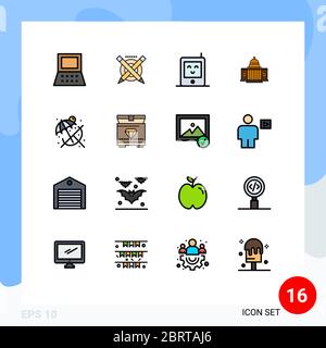 16 Creative Icons Modern Signs and Symbols of beach, building, monitor, architecture, white Editable Creative Vector Design Elements Stock Vector