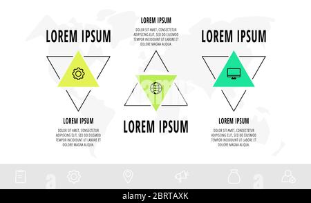 Vector infographics design template with triangle. Three steps. Abstract modern line concept can be used for diagram, web, banner, workflow layout Stock Vector