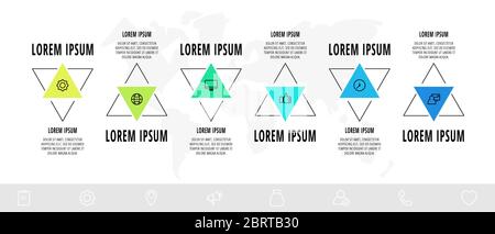 Vector infographics design template with triangle. Six steps. Abstract modern line concept can be used for diagram, business, workflow layout Stock Vector
