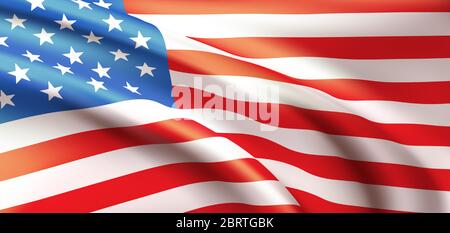 Background waving in the wind American flag. Background for patriotic national design. Vector illustration Stock Vector