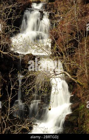 Cascade between the two main waterfalls on Nant y Llyn. Stock Photo