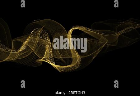 Gold shiny wavy with glitter sparkles background. Golden dust wave. Vector illustration Stock Vector