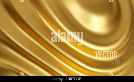 Golden shiny liquid waves 3d realistic background. Vector illustration Stock Vector