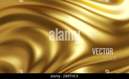 Golden shiny liquid waves 3d realistic background. Vector illustration Stock Vector
