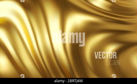 Golden shiny liquid waves 3d realistic background. Vector illustration Stock Vector