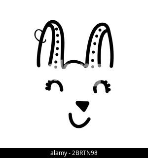 Cute hand drawn doodle simple bunny face icon with earring. Isolated on white background. Vector stock illustration. Stock Vector