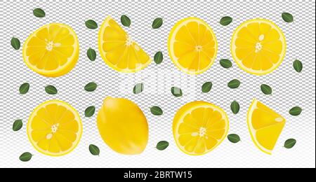 Citrus background. Flying Lemon and orange with green leaf on ...