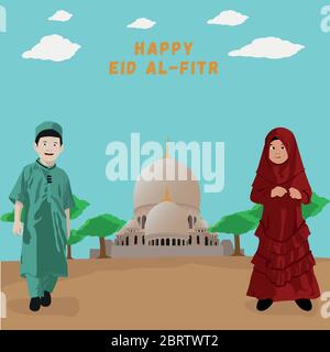 This illustration was made with the aim of welcoming Eid. This illustration can be used by companies or various other creative businesses for commerci Stock Vector