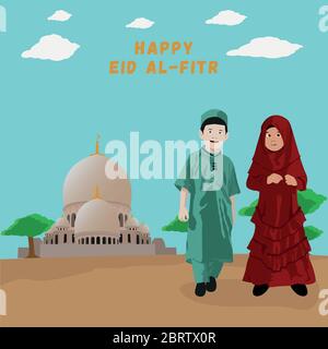 This illustration was made with the aim of welcoming Eid. This illustration can be used by companies or various other creative businesses for commerci Stock Vector