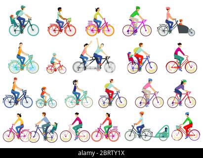 Large group of cyclists, set isolated, vector illustration Stock Vector