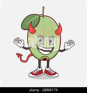 An illustration of Ogeechee Lime cartoon mascot character as red devil with horns and tail Stock Vector