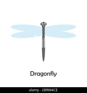 Dragonfly in cartoon style, insect card for kid, preschool activity for children, vector illustration Stock Vector