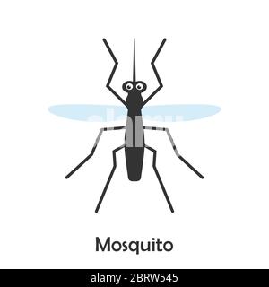 Mosquito in cartoon style, insect card for kid, preschool activity for children, vector illustration Stock Vector