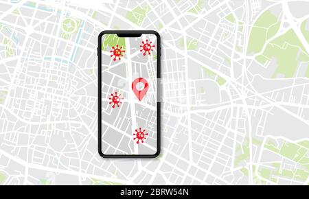 Smartphone showing a coronavirus covid-19 contatct tracing tracking app Stock Vector
