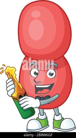 Happy face of neisseria gonorrhoeae cartoon design toast with a bottle of beer Stock Vector