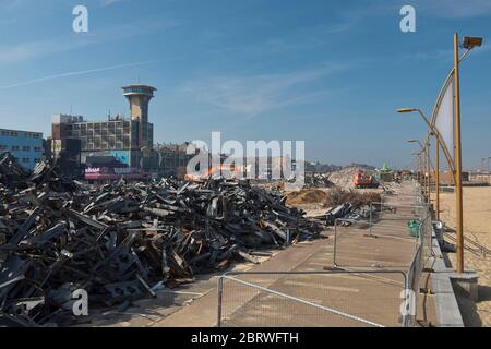 20th May 2020. Great Yarmouth, UK. Promenade on Great Yarmouth's golden mile as final stage of the demolition of the resort's Marina Centre nears completion.  A new £26m leisure complex will take it's place in the Autumn of 2021. Stock Photo