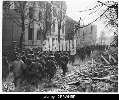 Vintage World War II photograph -  captured German prisoners in Wesel Stock Photo