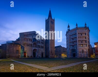 Cathedral and Baptistery in Piazza del Duomo, Parma, Emilia Romagna, Italy, Europe. Stock Photo