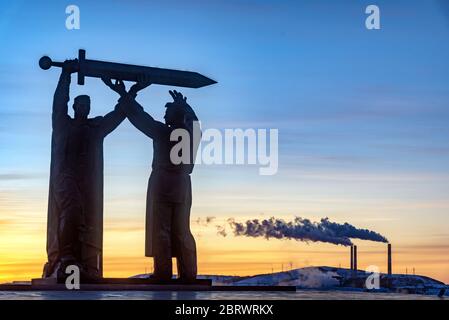 Magnitogorsk, Russia: Soviet monument 'Rear-front Memorial' dedicated to the victory in the second world war.  Monument to fallen soldiers and workers Stock Photo