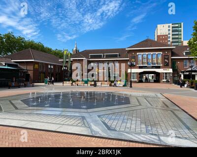 Roermond (designer outlet), Netherlands - May 19. 2020: View over information sign and map on ...