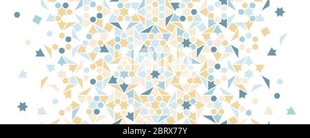 Pale blue arabesque vector seamless background. Geometric halftone background with color arabesque tile disintegration Stock Vector
