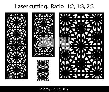 Cnc privacy fence template set. Laser pattern. Set of geometric vector templates. Decorative panels,screens, room dividers for laser cutting and cnc Stock Vector