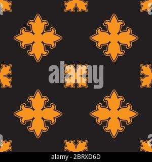 Seamless pattern of orange knight lilies on a black background. Vector image Stock Vector