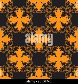 Seamless pattern of orange knight lilies on a black background. Vector image Stock Vector