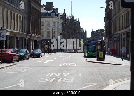 Newcastle upon Tyne, England, 20 May 2020. Grainger Street in Newcastle upon Tyne is quiet during the coronavirus lockdown with the public observing social distancing. Stock Photo