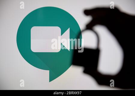 LONDON, UK - May 22 2020: Google Meet video meeting logo with a security padlock Stock Photo