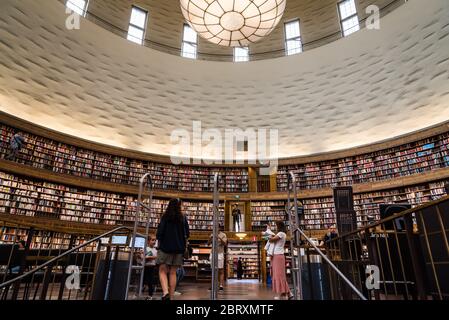 Stockholm, Sweden - August 8, 2019: Interior view of Stockholm Public Library, an iconic building designed by Gunnar Asplund architect Stock Photo