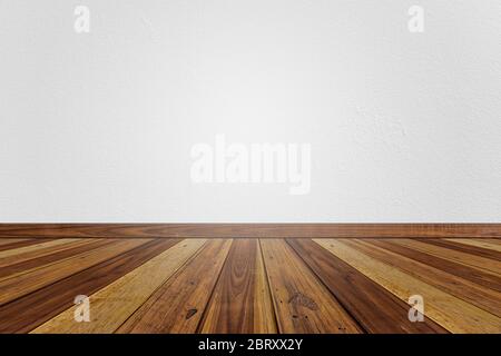 Empty interior room with white brick wall texture and brown wooden floor pattern. Concept interior vintage style Stock Photo