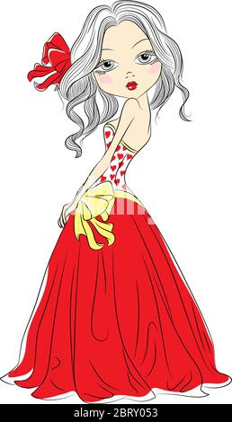 Cute Stylish Young Girl In Dress. Hand Drawn Beautiful Woman In Fashion  Clothes. Sketch. Vector Illustration. Royalty Free SVG, Cliparts, Vectors,  and Stock Illustration. Image 114746691.