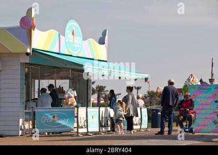 20th May 2020. Great Yarmouth, UK. As restrictions ease some seasonal traders like Flavours ice Cream & Coffee Bar in Great Yarmouth see a gradual return of business as more local people visit the resort's golden mile. Stock Photo