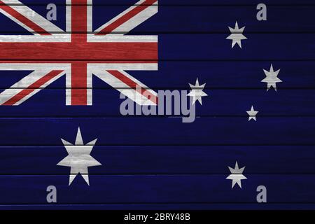 Australia national flag painted on wood background. Stock Photo