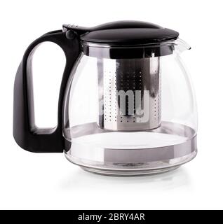 The Empty glass teapot on white background Stock Photo