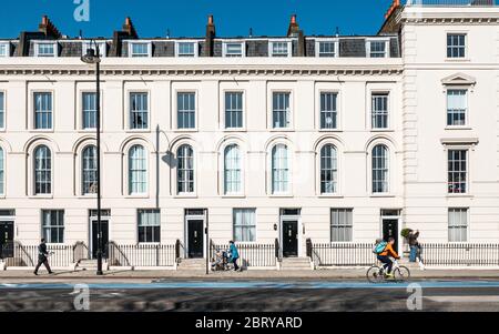 Georgian Town Houses. A typical street scene on a terrace of traditional houses in Pimlico, London. Stock Photo