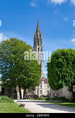Senlis, France - May 19 2020: The Cathedral of Notre-Dame de Senlis is a Roman Catholic cathedral of Gothic architecture.