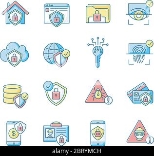 Internet security system RGB color icons set Stock Vector